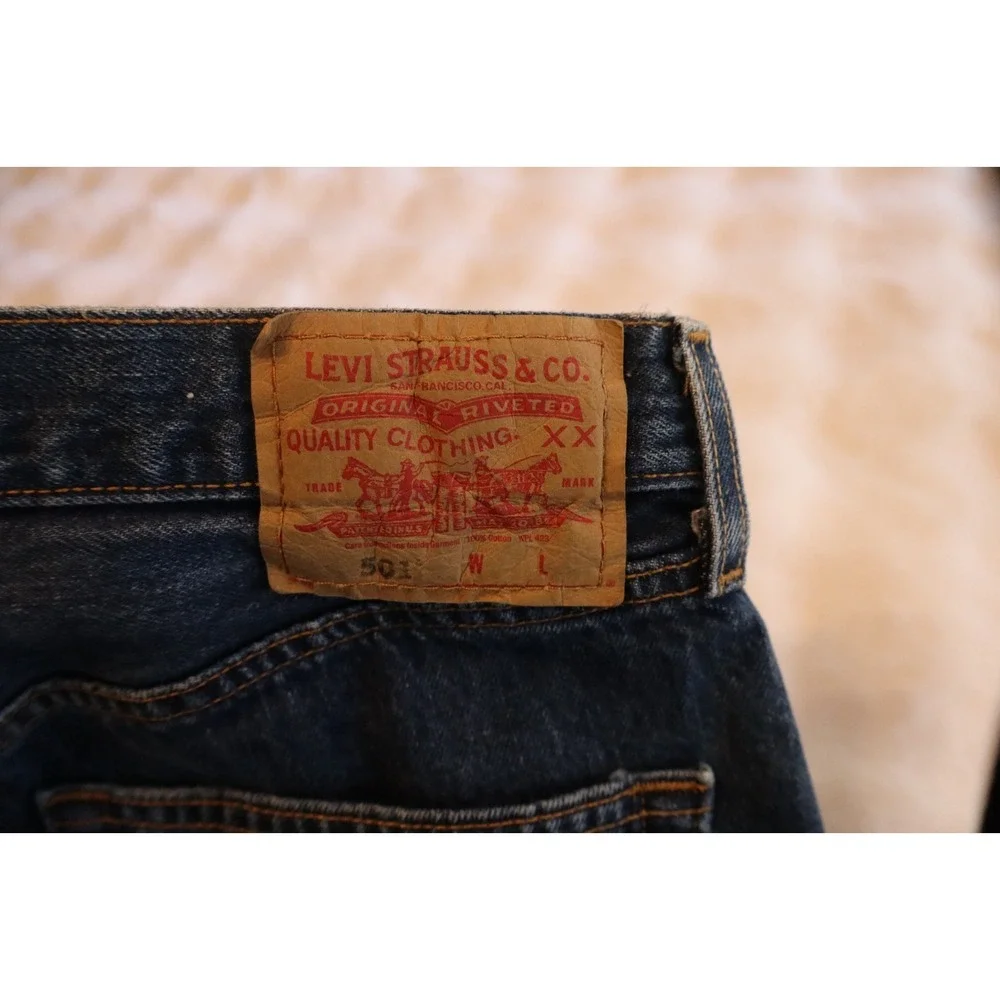Levis 501 xx Size 31x34 Dark Blue Y2K Button Fly‎ 2003 Vintage Cotton Denim